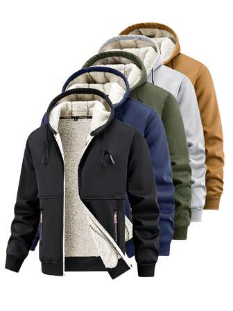冬季新款加厚羊羔绒保暖夹克，男士户外运动休闲连帽外套
