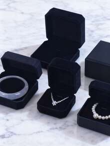 1pc Black Velvet Jewelry Box, Ring Bracelet Accessory Packaging Box, Earring Necklace Bangle Jewelry Case - Black - View 1