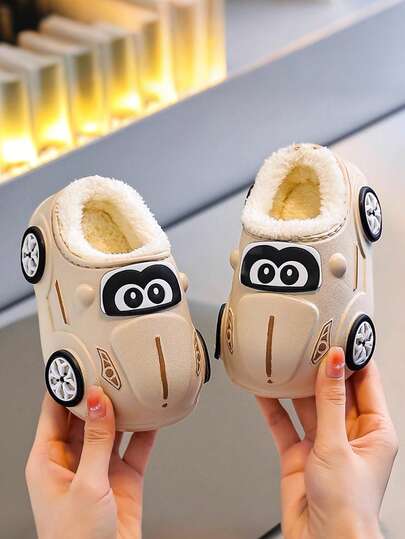 新款秋季可爱汽车卡通男女童毛绒拖鞋，居家保暖