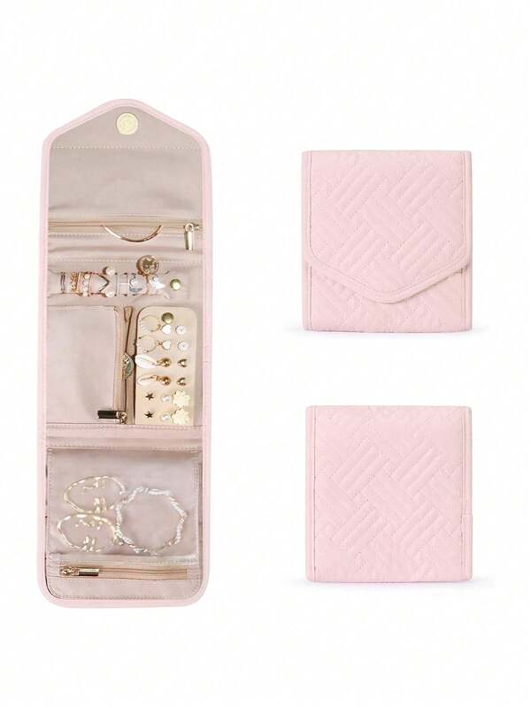 1 Hộp đựng trang sức du lịch tinh tế và di động, Hộp đựng trang sức mini và đơn giản, thích hợp để cất giữ vòng cổ, hoa tai, vòng tay và cuộn trang sức có thể gấp lại