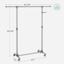 SONGMICS Perchero con Barra para colgar ropa, con Ruedas y Ganchos (Altura Ajustable Entre 97 y 165 cm) Gris - Gris - Ver 5