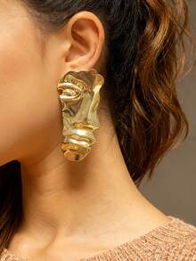 1 Set Exaggerated Alloy Abstract Face & Feature Portrait Earrings & Ring, Fashionable Accessories For Women
