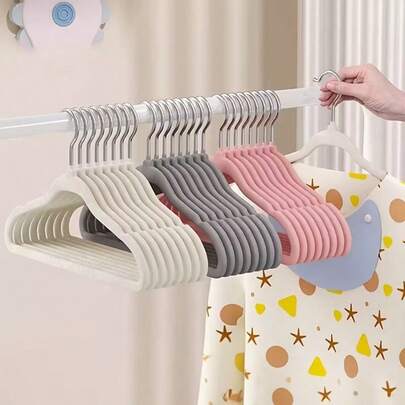 Non-Slip Hanger For Kids And Teens Wardrobe - Space-Saving Velvet Felt Hanger Suitable For Shirts, Pants, Dresses And Outerwear, Durable Polished Plastic Core With Curved Design To Preserve Garment Shape, Ideal For Nursery And Bedroom Closets, Comprehensive Organization Solution For Delicate Fabrics And Everyday Wear