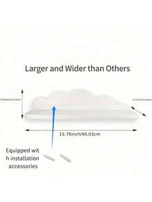 1/2/3pcs White Cloud Shaped Wall Mounted Storage Rack For Kids Room, Space-Saving Wooden Display Shelf For Storing Children's Books And Plush Toys - White - View 3