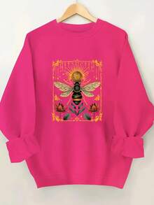 2025 Bee Floral Vintage Pattern Letter Print Code Round Neck Sweatshirt Casual Daily Wear - White - View 9