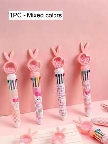 1/5pcs Cartoon Shaped Ballpoint Pen - 10 Colors Interchangeable - For Office Writing - Press-Type Retractable, Plastic Material, Small Gift - Multicolor - View 13