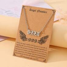 Goodwaro 1 pieza Collar de número angelical para mujer, colgante de número de acero inoxidable con alas de ángel, cadena de clavícula de bendición