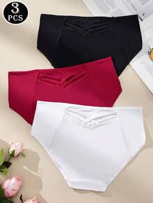 3 Stück Damen Alltagsunterwäsche, mit sexy Kreuzriemen-Design, weicher und hautfreundlicher Stoff. Schwarz - stilish & cool, Rot - süß & sexy, Weiß - einfach & vielseitig. Dieses 3er-Pack Set deckt Ihren Bedarf für Pendeln, Dates und den täglichen Gebrauch ab. - Verschiedenfarbig - Übersicht 3