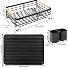 ⭐ PREMIUM 2-TIER DISH RACK – RUST-RESISTANT METAL WITH WOODEN HANDLES ⭐ This Premium 2-Tier Dish Rack Features A Modern, Compact Design, Crafted From Rust-Resistant Metal With Elegant Wooden Handles. Available In Black, White, And Gray, It Offers Ample Storage For Plates, Bowls, Glasses, And Utensils. Ideal For Keeping Your Countertop Organized, It Includes A Removable Drip Tray, Double Utensil Holder, And A Non-Slip Base. This Dish Rack Combines Durability, Functionality, And Aesthetic Appeal. Use It As A Dish Drainer, Kitchen Organizer, Or Dish Rack To Keep Your Sink Area Clean And Clutter-Free. - màu đen - Xem 9