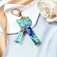 JINGUAZI Initial Letter Keychains For Women Tassel Butterfly Pink Purple Cute Car Keychain For Wallet Backpack Bag Charm{Inchcolor_nameinch:InchI-BlueGreeninch} - I-藍綠色 - 查看 4