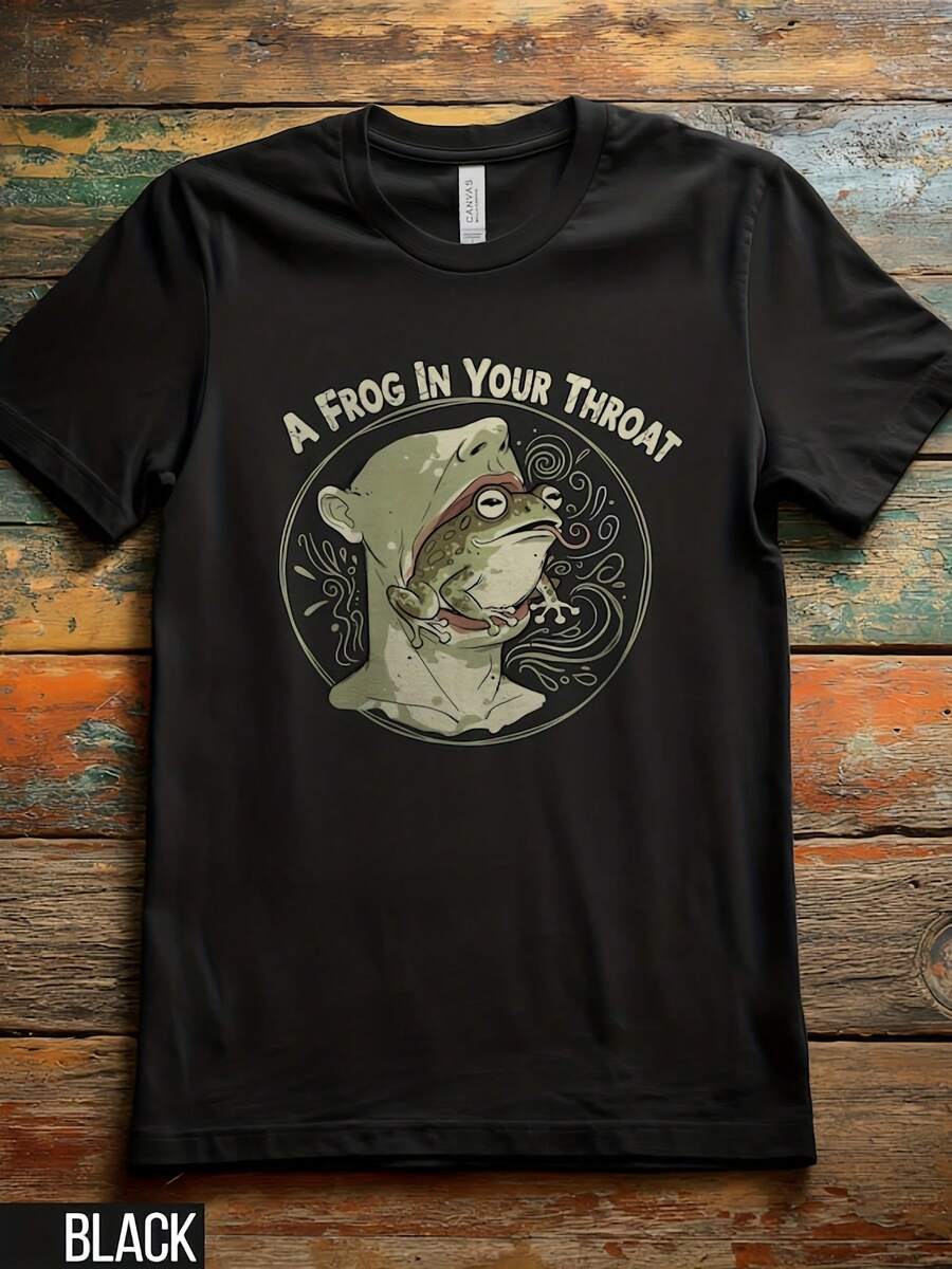 A Frog In Your Toat T-Shirt, Funny Frog Tee, Weird Funny Shirt, Silly Shirt, Unhinged Shirt, Quirky Shirt, Dark Humor Sarca Shirt,This Fun Printed Casual T-Shirt Is The Perfect Gift For Valentine's Day/Christmas - 款式4 - 查看 1
