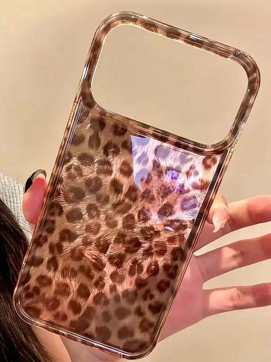 1pc Large Pore Brown Leopard Print Phone Protective Case, Glossy Moisturizing Shell Compatible With IPhone 11/12/13/14/15/16 Series, Leopard Print Hard Case Compatible With IPhone 17/17Pro/17ProMax/Air, Retro Personalized INS Tin Foil Leopard Print Case - Brown Leopard Print - View 1