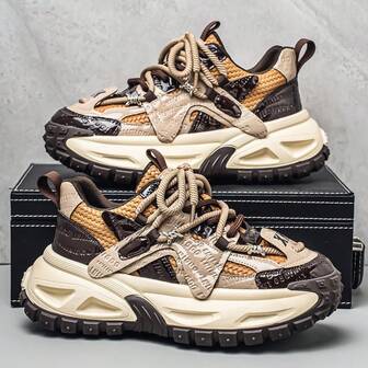 男士高端厚底回弹厚底运动鞋，舒适休闲运动鞋，时尚系带运动鞋，适合青少年和情侣，秋冬季