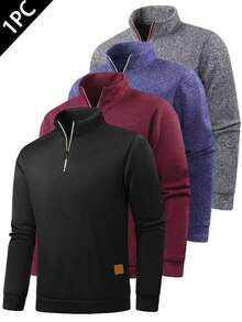 Men's Fleece Zip-Up Cardigan, Comfortable & Warm, Suitable For Outdoor Sports, Running, Cycling, Also A Fashionable Item For Autumn/Winter, Great Gift For Valentine's Day - Black - View 1