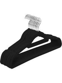 10/20入組豪華黑色絨面防滑衣架,超薄節省空間,重型旋轉黑色掛鉤適用於衣物,西裝,上衣,領帶,襯衫,裙子和褲子收納