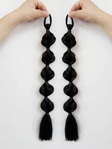 Y2k Synthetic Braid Fluffy Wig Ponytail Flower Bud Simulated Hair Accessories 2pcs