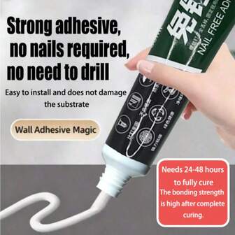 1 pieza Pegamento sin clavos de uso pesado - Adhesivo fuerte para pared, metal, espejo, azulejos, zócalos, estantes de baño - Impermeable, multiusos, sin perforación, adhesivo para el hogar de 60g