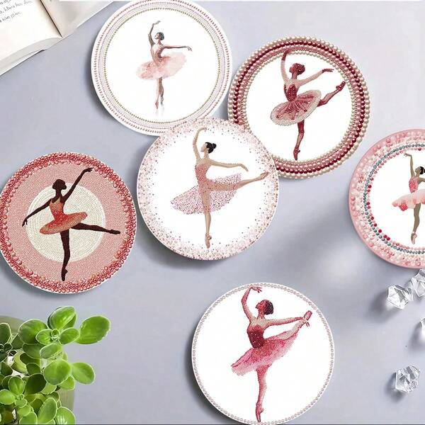 4 pièces /6 pièces /300 pièces Dessous de verre en boue de diatomées imprimés avec motif de danseur, conviennent pour la décoration de la maison, les cafés, le thé de l'après-midi, la décoration de restaurant, les fêtes à thème, la décoration quotidienne, et peuvent également être offerts en cadeau