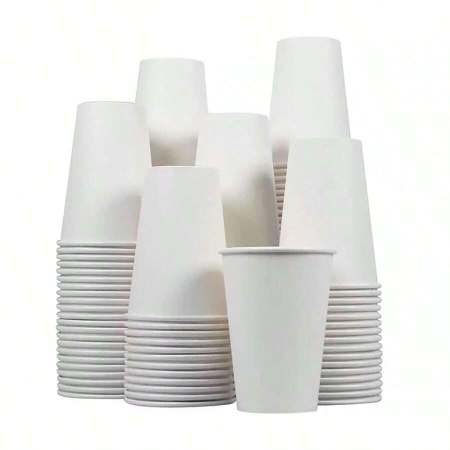100/50/40/30/25/20/15/10/5pcs 9oz White Paper Coffee Cups, Water Cups, Beverage Cups, Milk Cups, Juice Cups, Suitable For Hot/Cold Drinks, Office, Party, Picnic, Travel - White - View 1