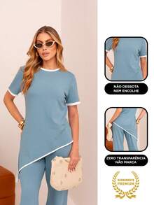 Maria do Luxo Women's Tracksuit Set, Sweatshirt And Pants With Pockets. - Blue - View 5
