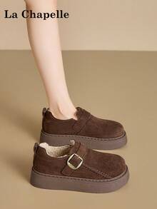 1 双 La Chapelle 女式休闲软底平底鞋，圆头低跟户外通勤鞋，优雅软底徒步鞋适合学生毕业照，低帮皮革保暖鞋