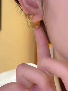 1 对时尚小众设计编织线环耳环，优雅几何扭曲纹理耳环 - 幾何 - 查看 4