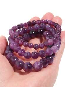YAUKIA 1件紫色锂云母串珠手链 女士精致迷人配饰 瑜伽冥想 灵性疗愈 减压手链 - 紫色 - 查看 5