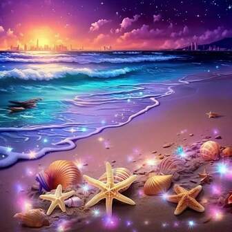 1pc Sunset Over Sea Full Round Diamond Painting Kit, 5D Diamond Art Embroidery Cross Stitch Diamond Painting Art, 1pc 20*20cm/7.87"X7.87" DIY Handcraft Wall Decor Home Decoration Unframed