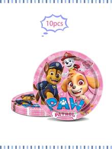 Juego de vajilla desechable con temática de Paw Patrol, en temas azul y rosa, incluye platos de papel, vasos de papel, servilletas, adecuado para fiestas de cumpleaños o San Valentín, hecho de materiales absorbentes de alta calidad, excelente para manualidades, meriendas, reuniones de cumpleaños, fiestas, mesas de postres, campamentos, picnics y talla grande - Multicolor - Ver 12
