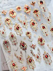 1片复洛克金箔美甲贴纸，奢华仿宝石设计美甲装饰，女士及女孩DIY美甲配件，适合美甲新手 - 彩色 - 查看 8