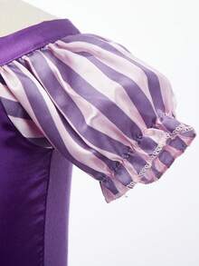 Conjunto de 8 piezas con vestido de manga corta estilo princesa con estampado floral morado y accesorios para niñas, disfraz de lujo para Navidad, Halloween, fiestas - Morado - Ver 6