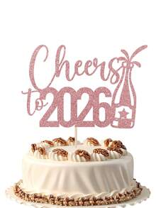 1个黑色/金色/银色/玫瑰金/红色“Cheers To 2026”新年蛋糕装饰插牌，新年快乐主题蛋糕装饰签，欢迎来到2026新年蛋糕装饰，新年除夕派对 - 彩色 - 查看 5