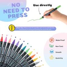 48 支/36 支/24 支/12 支彩色双头亚克力记号笔，防水绘图笔，记号笔。5 毫米-1 毫米，可在石头、玻璃、木材、帆布、金属、各种物体上书写，绘画、着色、标记，48 种颜色可供选择，颜色非常鲜艳，适合节日绘画项目创作 - 圓形 - 查看 8