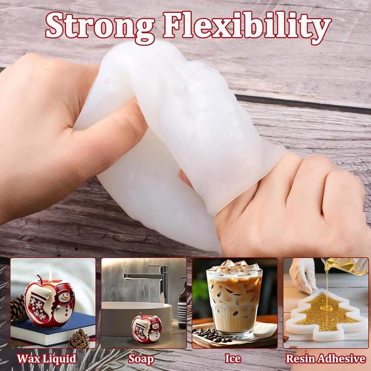 Christmas Apple-Shaped Silicone Mold, Candle Mold With Santa Claus And Snowman Design, Ideal For Crafts, Soap, And Resin. Perfect For Christmas Decorations. - 白色 - 查看 2