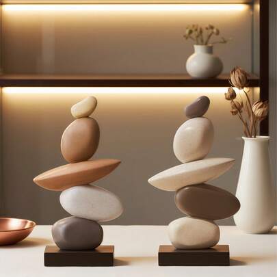 Cirelle 1pc Lucky Statue Decor, Suitable For Living Room, TV Cabinet, Lobby, Office, Study, Desk, Creates High-End Atmosphere, Ideal Housewarming Gift. This Faux Sandstone Sculpture Has A Unique Design, Can Be Used As Living Room Decor, Coffee Table Accessory, Modern Resin Stone Sculpture, Bookshelf Decoration, Gray & White Tone, Symbolizing Auspiciousness, Health, Strength, Makes A Great Gift.