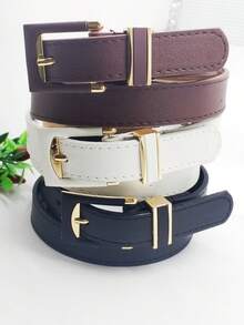 3-Piece Leather Belt With Buckle, 2.3cm - 黑+白+暗棕 - 查看 7
