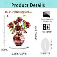 1/4/20 Adornos de rosa de cristal, placas acrílicas divertidas y multifuncionales para el hogar, dormitorio y decoración de escritorio, regalos románticos del Día de San Valentín - Multicolor - Ver 8