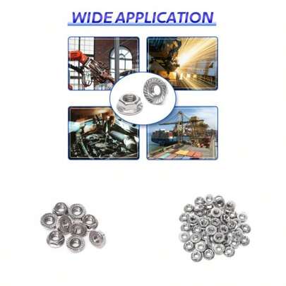 10 Pieces 38 - 16 Flange Nuts, 38 - 16 Serrated Hex Flange Lock Nuts, 304 Stainless Steel, Plain