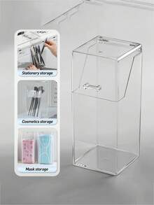 1pc Dust Cover Makeup Brush Holder, Acrylic Makeup Brush, Lipstick, Eyebrow Pencil Storage Box, Multi-Functional Cosmetic Organizer And Cup, Desktop Makeup Brush, Lipstick, Eyebrow Pencil Storage Bucket, Vanity Organizer Box, Creative Makeup Brush Storage Bucket, Lipstick, Eyebrow Pencil, Stationery And Pen, Ideal Desktop Decor Cosmetic Bathroom Vanity Dust-Proof Storage Box, Gift For Women, Christmas Gift, New Year Gift - Transparent - View 7