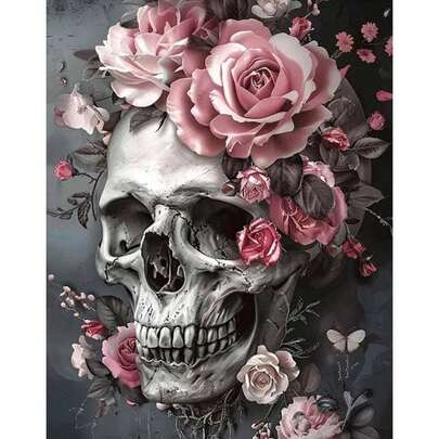 1 件套 DIY 数字油画套装 - 玫瑰与骷髅图案，无框油画艺术套装，适合客厅装饰，生日和节日的完美礼物，16x20 英寸
