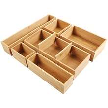 TFKI Bamboo Drawer Organizer With Removable Dividers 6 Pcs Adjustable Kitchen Drawer Organizer Utensils Bamboo Organizers Silverware Storage Box Cutlery Tray Multi-Use For Bathroom Makeup Office - Natural - View 1