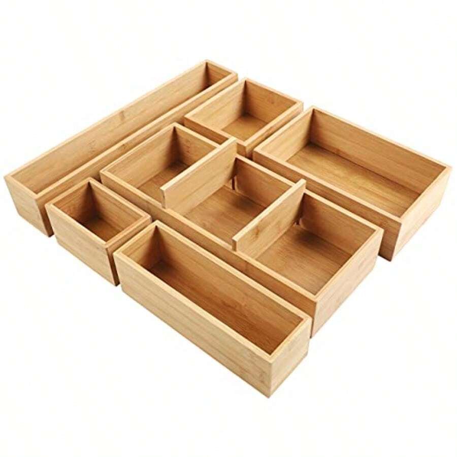 TFKI Bamboo Drawer Organizer With Removable Dividers 6 Pcs Adjustable Kitchen Drawer Organizer Utensils Bamboo Organizers Silverware Storage Box Cutlery Tray Multi-Use For Bathroom Makeup Office - Natural - View 1