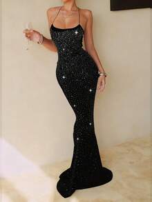 Sexy Ombre Rhinestone Mermaid Tail Bodycon Party Cocktail Dress For Women Wedding Black Spring - Black - View 6