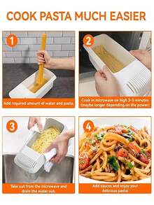 1pc/2pcs Microwave Noodle Cooker,Microwave Pasta Cooker,Microwave Pasta Cooker With Strainer,Noodle Water Filter Basket,Vegetable Fruit Storage Box,Noodle Container,Kitchen Drain Basket,Noodle Cooker,Plastic Dual-Purpose Vegetable Washing And Noodle Cooking Storage Box - Multicolor - View 8