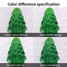 13x4 Green Highlights Curly Lace Front Wigs For Women Body Wavy Long Hair Ombre Green Wig Pre-Plucked Wear And Go 28 Inch Glueless Synthetic Lace Front Wigs For Halloween Daily Party Wig - 綠色 - 查看 8