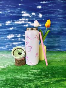 0wa Laa Red Ribbon Water Bottle 32oz, 945ML, With Straw ,Heat Preservation Time More Than 24 H, Cold And Hot Water Can Be Insulated, Can Make Coffee, Frozen Drinks, Beautiful Appearance, Exquisite Workmanship, Suitable For Camping, Work, Indoor And Outdoor Use. - Đỏ và trắng - Xem 4