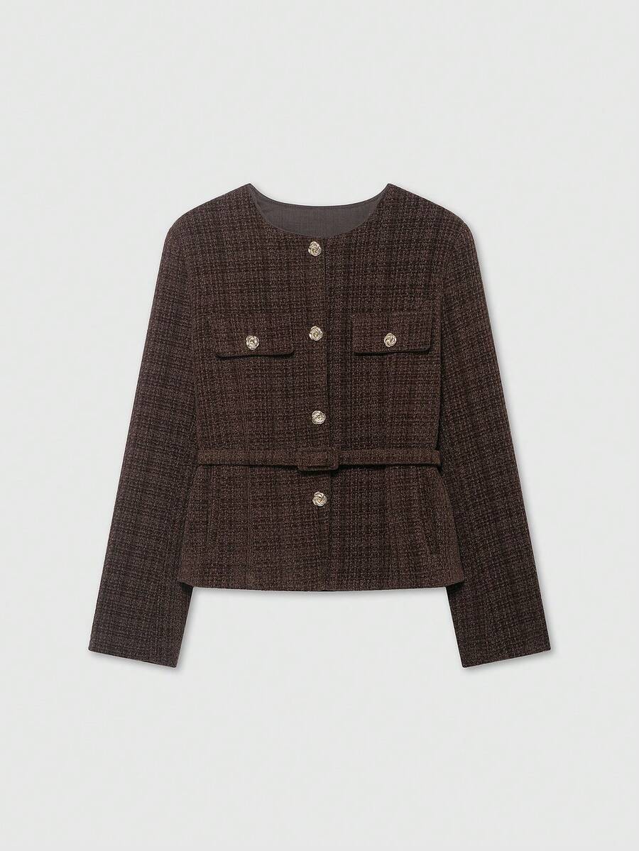 Women's Long Sleeve Thick Fabric Jacket With Belt