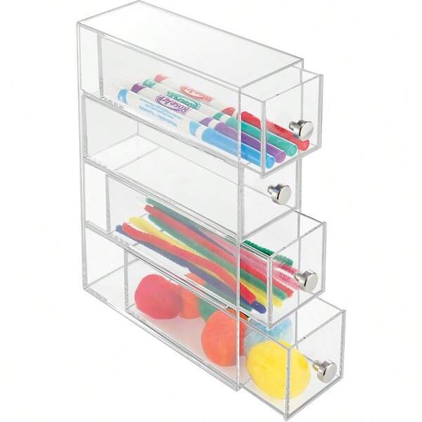 Clarity Cosmetic Organizer For Vanity Cabinet To Hold Makeup Beauty Products 4 Drawers Clear
