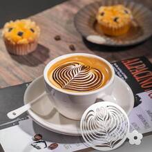 25pcs Coffee Latte Art Stencils, Round Handle Hollow Coffee Stencils, Leaf, Heart, Snowflake, Swan Shaped Reusable Painting Templates For Coffee Making, Beverage Decoration, Baking Decoration - White - View 8