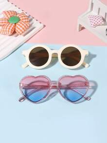 1 Set 2 PCS Boys And Girls 9-14Y Sweet Cute Heart Frame And Casual Round Frame Fashionable Glasses Suitable For Holiday Outings, Outfit Matching, And Festival Gifts - Multicolor - View 5